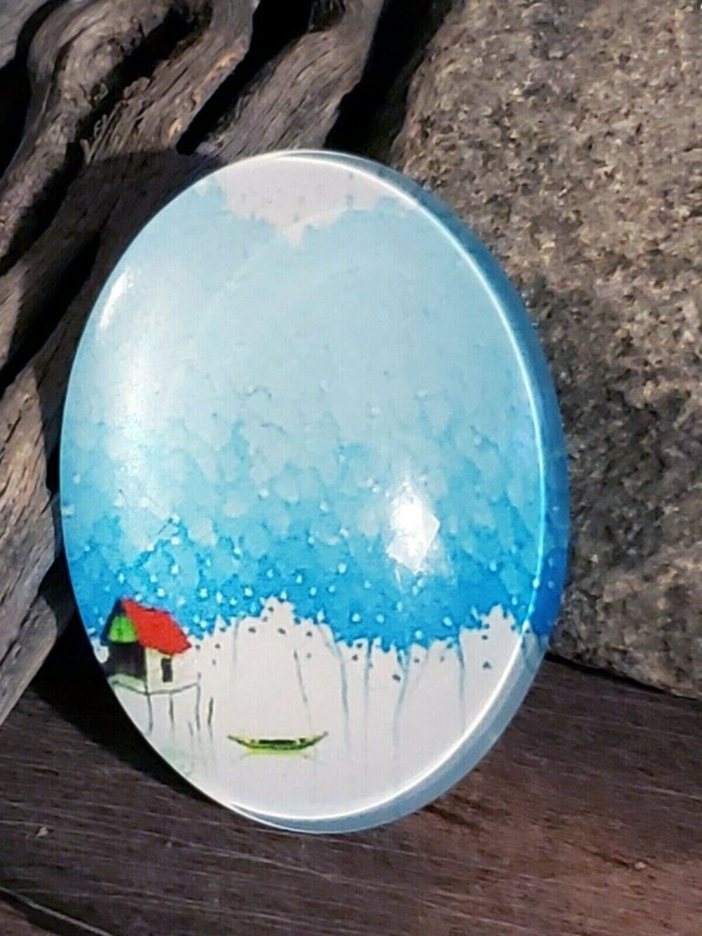 Handmade Tree of Life 40x30mm Oval Tempered Glass Cabochon 6939-C